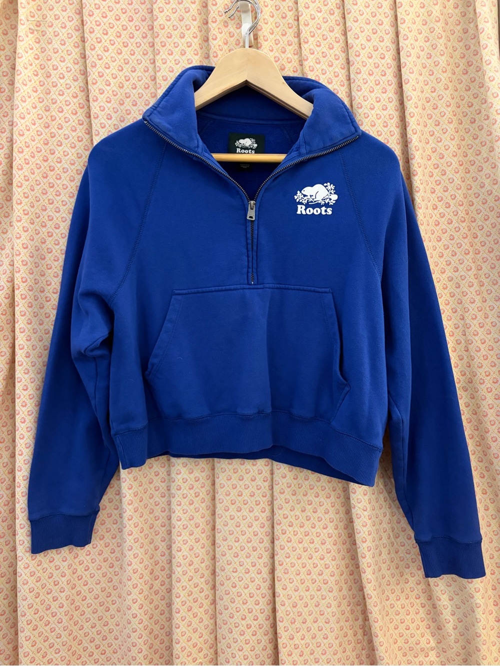 Royal Blue Roots Organic Original Cropped Half-Zip in Small